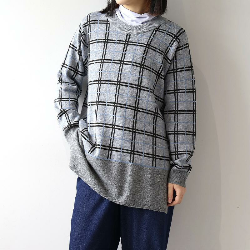【WEB/一部店舗限定】 チェック切替えニットチュニック3