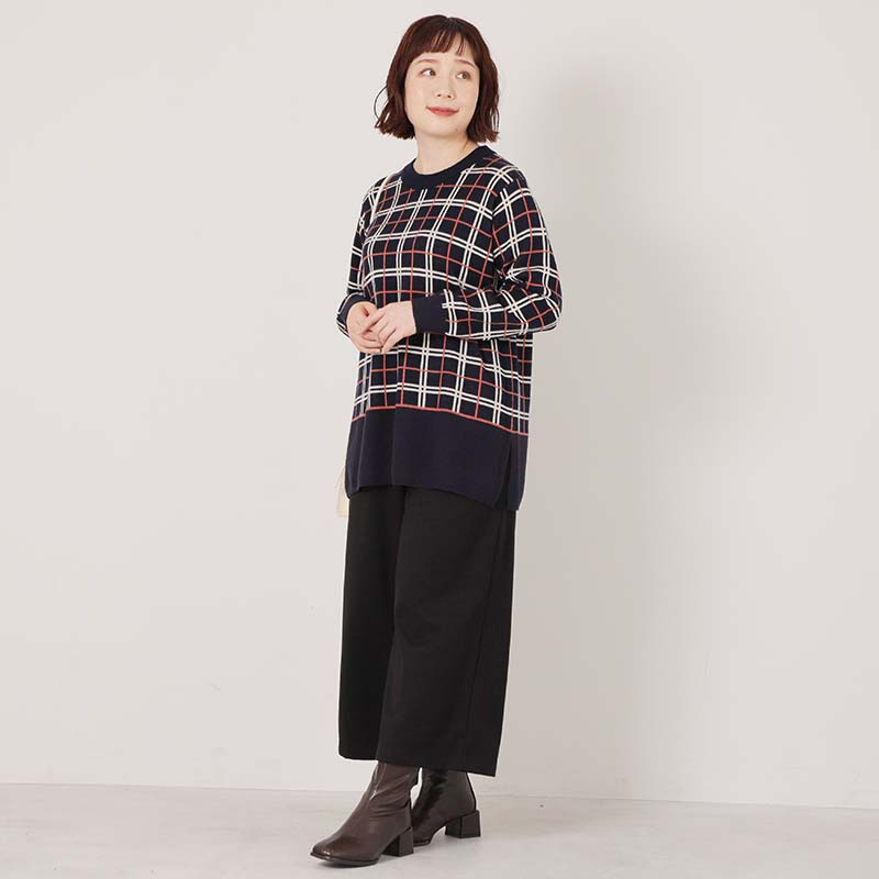 【WEB/一部店舗限定】 チェック切替えニットチュニック6