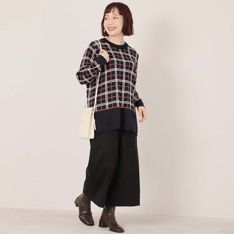 【WEB/一部店舗限定】 チェック切替えニットチュニック7