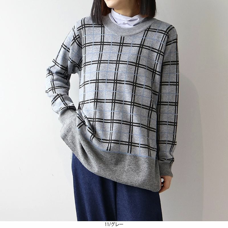 【WEB/一部店舗限定】 チェック切替えニットチュニック1