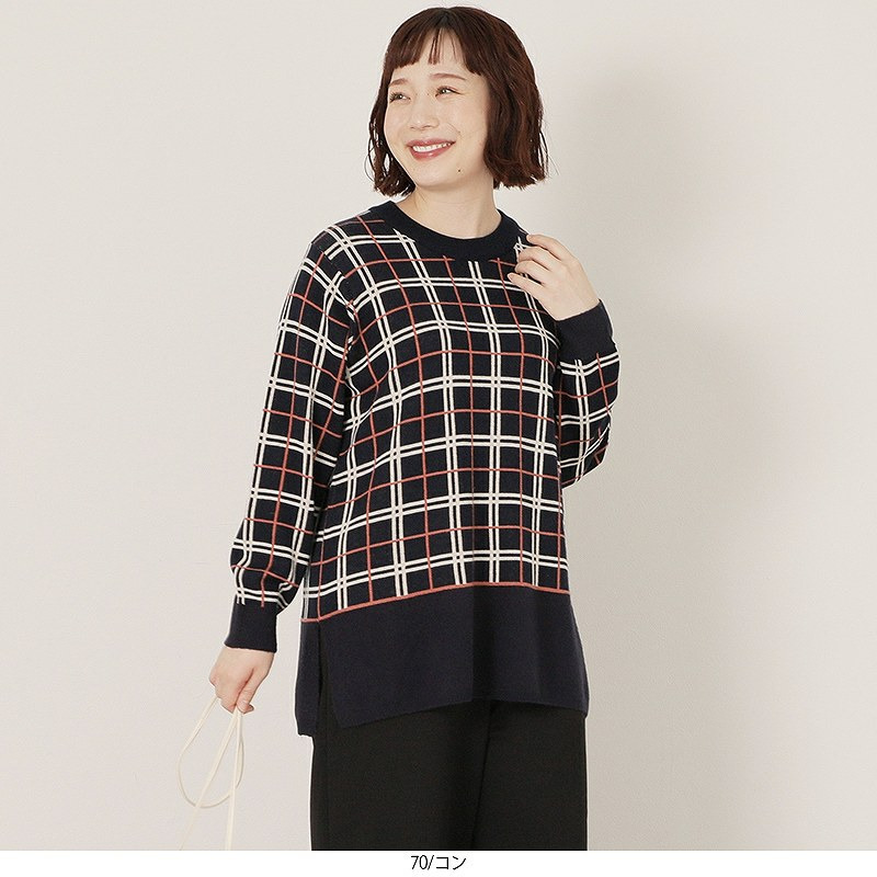 【WEB/一部店舗限定】 チェック切替えニットチュニック1