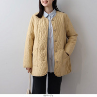 ノーカラーパイピングスプリングキルトジャケット