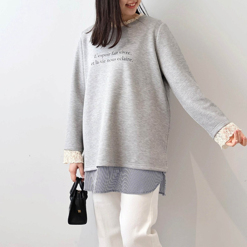 ふわもちニットレースレイヤードライクプルオーバーLL/3L/4L/5L MB mint breezeミントブリーズ5