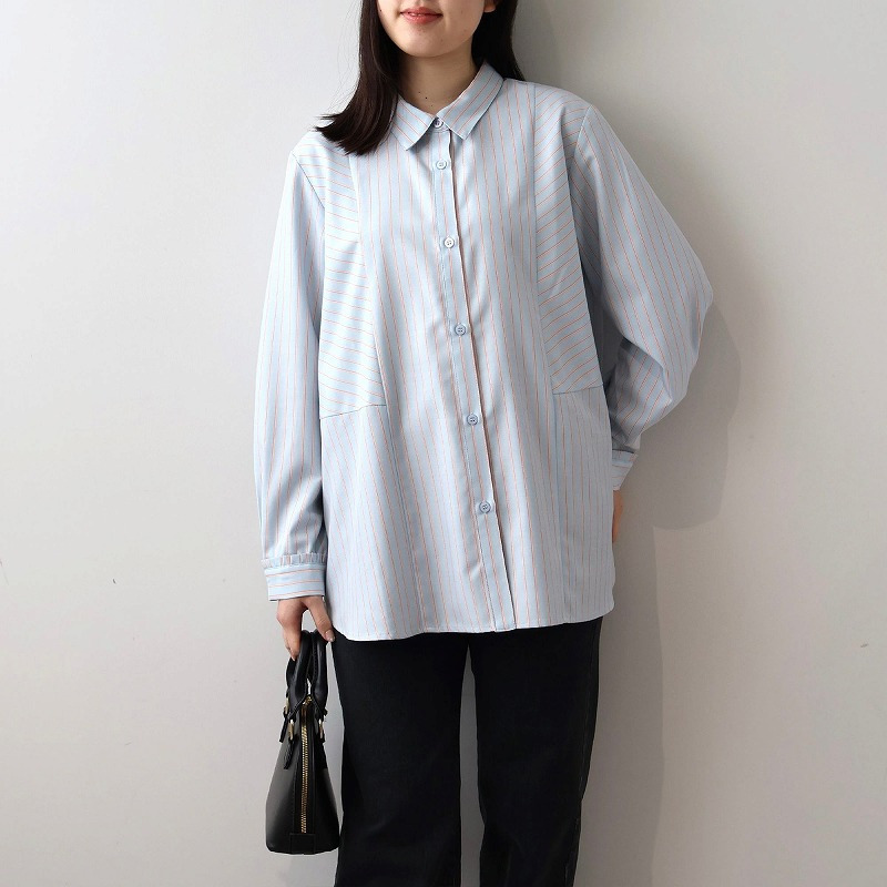 ソフトビエラストライプ切替えシャツ LL/3L/4L/5L MB mint breezeミントブリーズ7