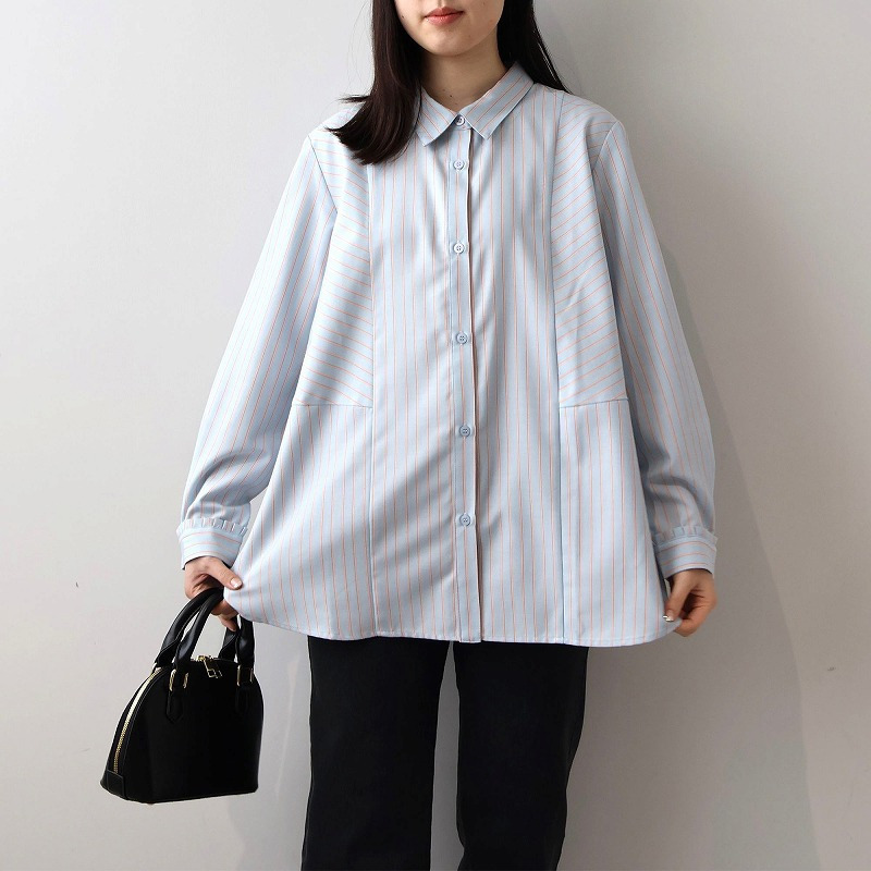 ソフトビエラストライプ切替えシャツ LL/3L/4L/5L MB mint breezeミントブリーズ8