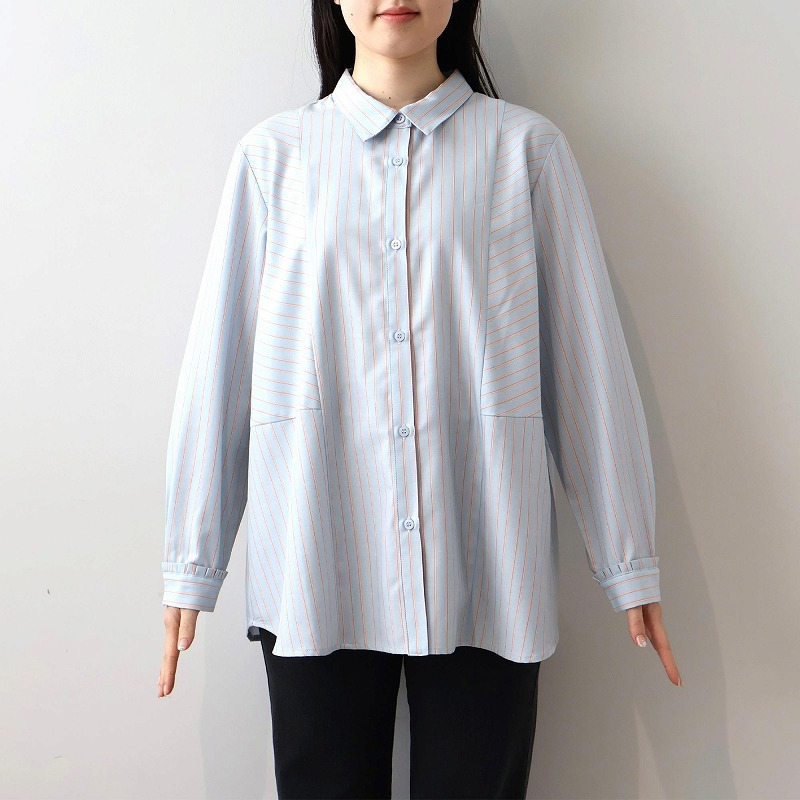 ソフトビエラストライプ切替えシャツ LL/3L/4L/5L MB mint breezeミントブリーズ9