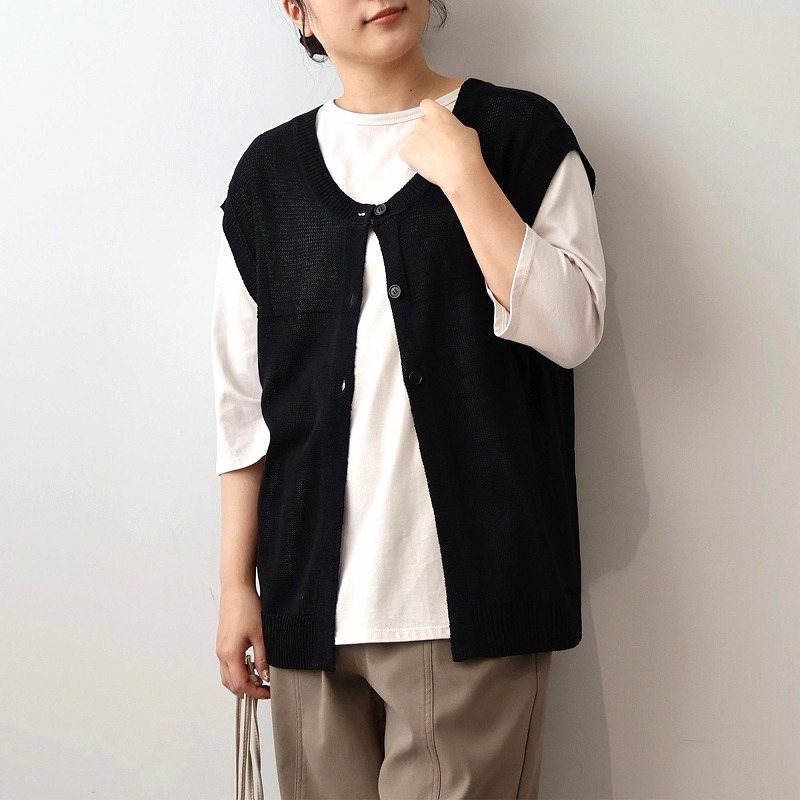 リネンライク2WAYニットベスト LL/3L/4L/5L MB mint breezeミントブリーズ3