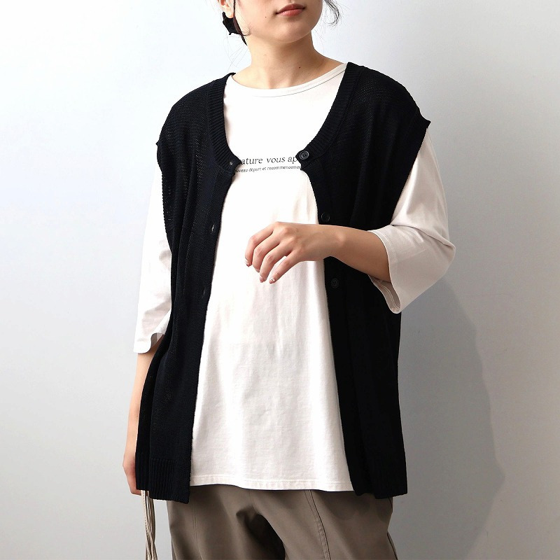 リネンライク2WAYニットベスト LL/3L/4L/5L MB mint breezeミントブリーズ5