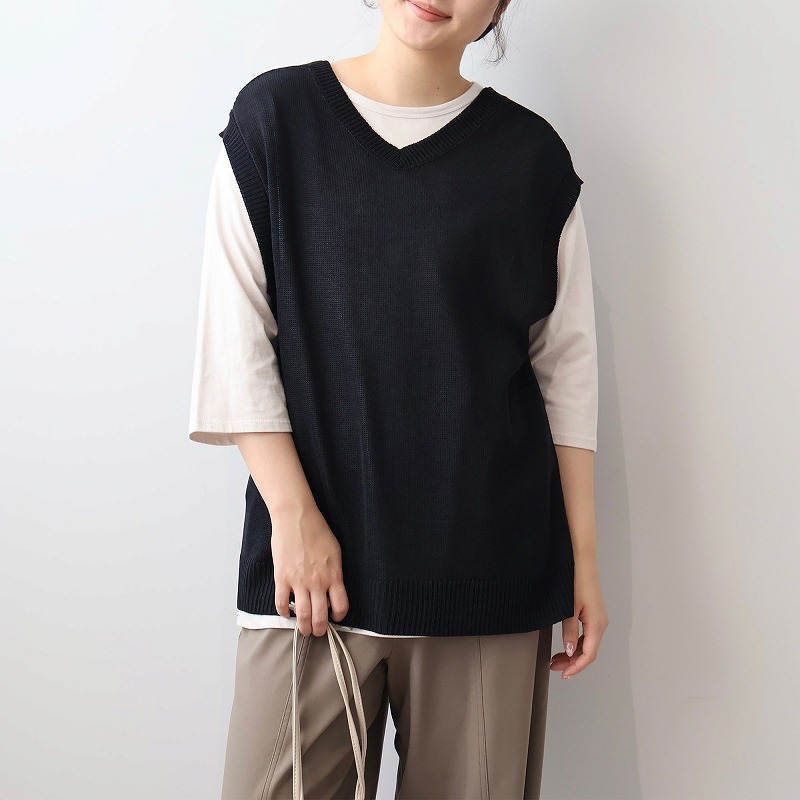 リネンライク2WAYニットベスト LL/3L/4L/5L MB mint breezeミントブリーズ7