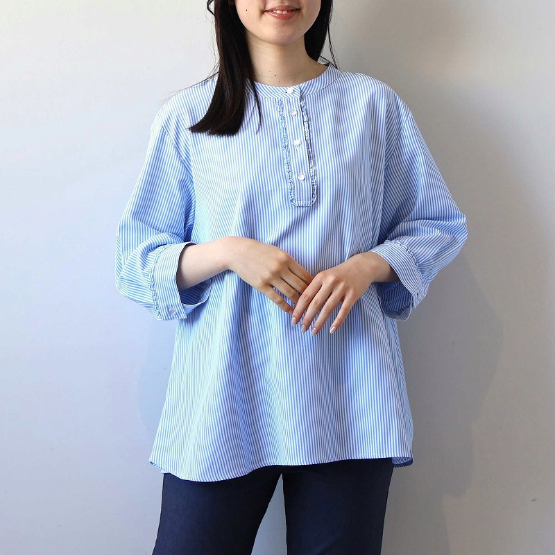 【WEB/一部店舗限定】フリル使いバンドカラーブラウス LL/3L/4L/5L/6L MB mint breezeミントブリーズ11