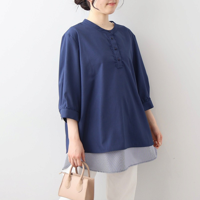 【WEB/一部店舗限定】フリル使いバンドカラーブラウス LL/3L/4L/5L/6L MB mint breezeミントブリーズ3