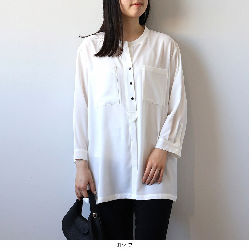 バンドカラーWポケットシャツ1