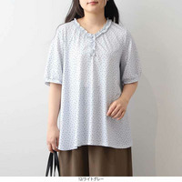 【タイムセール】【接触冷感】フリルネックドット柄ブラウスLL/3L/4L/5L MB mint breezeミントブリーズ