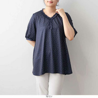 【タイムセール】【接触冷感】フリルネックドット柄ブラウスLL/3L/4L/5L MB mint breezeミントブリーズ