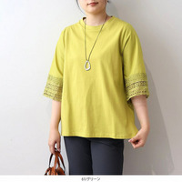 コットン天竺 レース袖カットソー  LL/3L/4L/5L MB mint breezeミントブリーズ