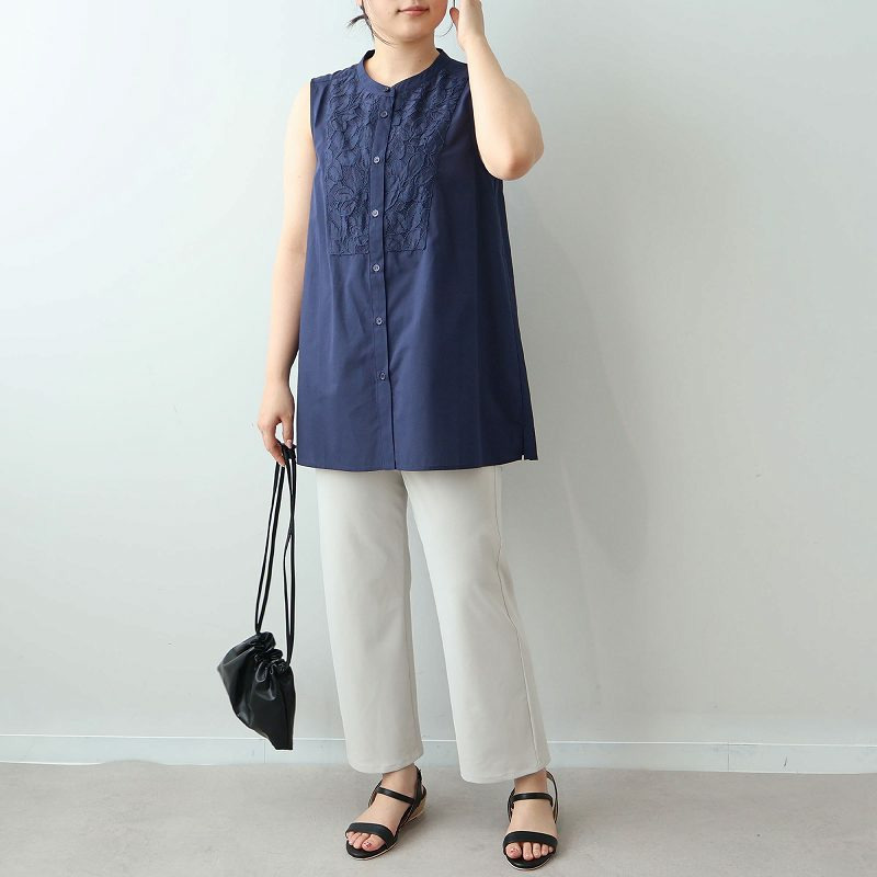 フロントレース ノースリーブ ブラウス LL/3L/4L/5L/6L MB mint breezeミントブリーズ6