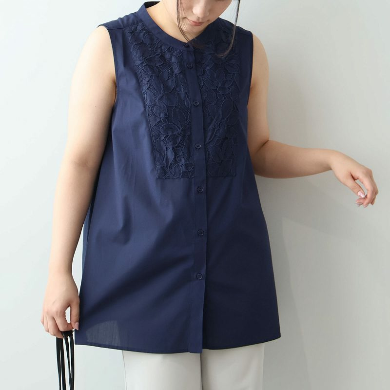 フロントレース ノースリーブ ブラウス LL/3L/4L/5L/6L MB mint breezeミントブリーズ7