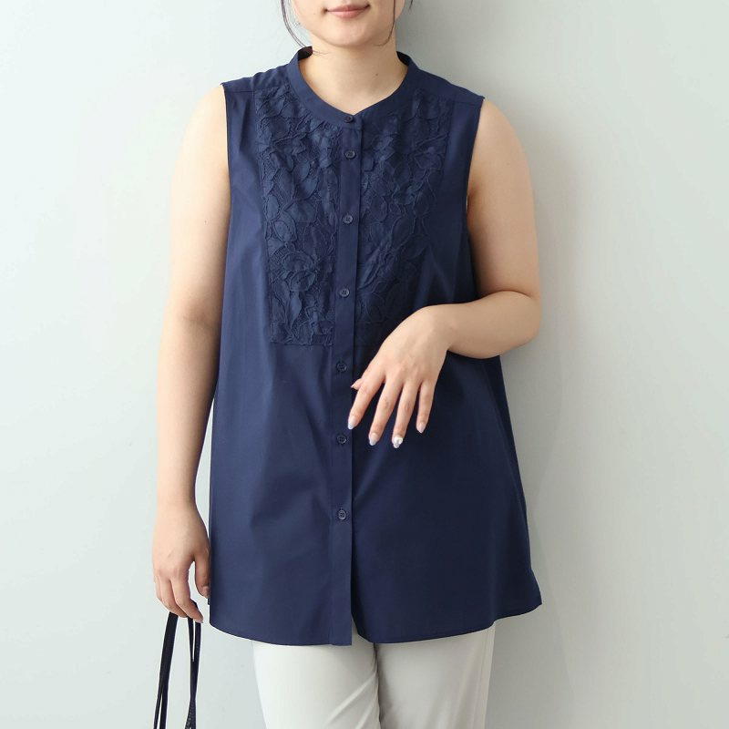 フロントレース ノースリーブ ブラウス LL/3L/4L/5L/6L MB mint breezeミントブリーズ8