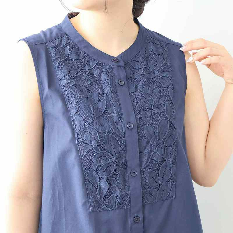 フロントレース ノースリーブ ブラウス LL/3L/4L/5L/6L MB mint breezeミントブリーズ9