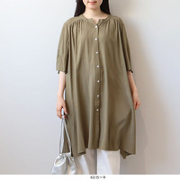 【WEB限定】衿ギャザー シャツワンピース チュニック LL/3L/4L/5L MB mint breezeミントブリーズ