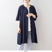 【WEB限定】衿ギャザー シャツワンピース チュニック LL/3L/4L/5L MB mint breezeミントブリーズ