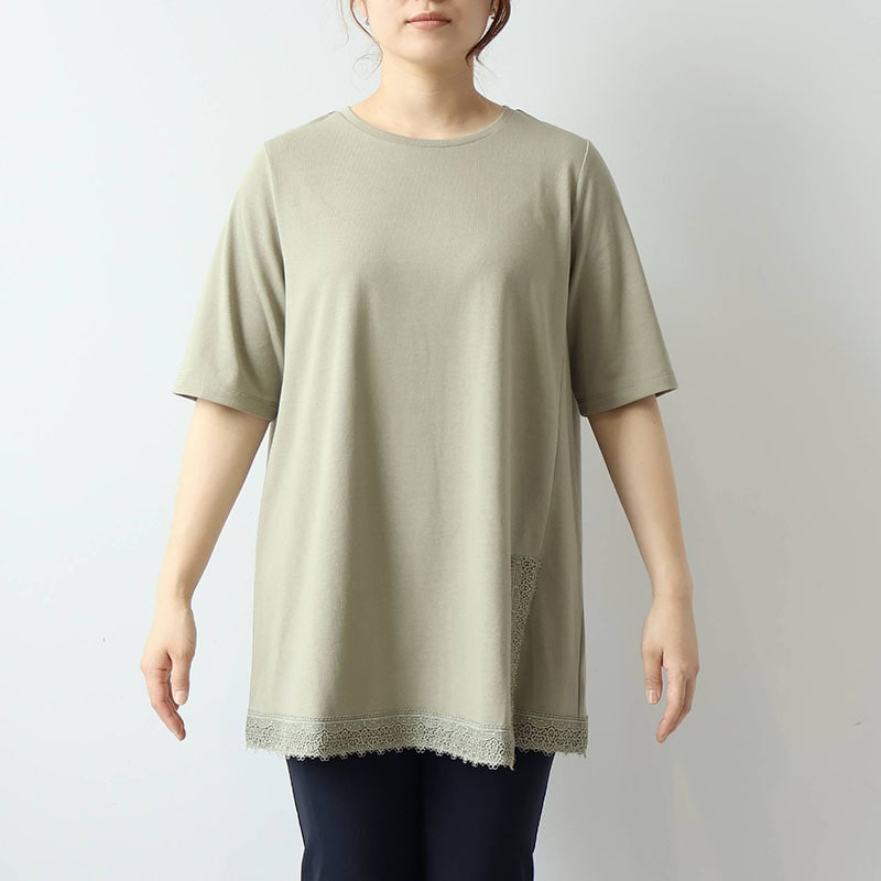【汗染み軽減】ドライタッチ 裾レースチュニックカットソー LL/3L/4L/5L/6L MB mint breezeミントブリーズ13
