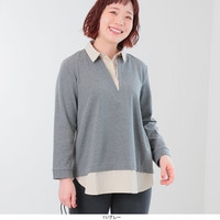 シャツ襟 レイヤード風カットソー　LL/3L/4L/5L/6L MB mint breezeミントブリーズ