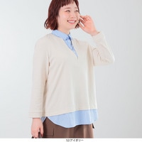 シャツ襟 レイヤード風カットソー　LL/3L/4L/5L/6L MB mint breezeミントブリーズ