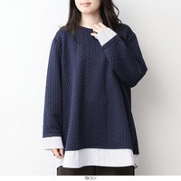 【WEB限定】ふくれジャガードレイヤード風プルオーバー カットソー　LL/3L/4L/5L/6L MB mint breezeミントブリーズ