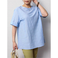 コットン ドビー ボーダー オーバー ブラウス 半袖