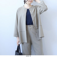 【吸水速乾・イージーケア】バンドカラーシャツジャケット ８分袖