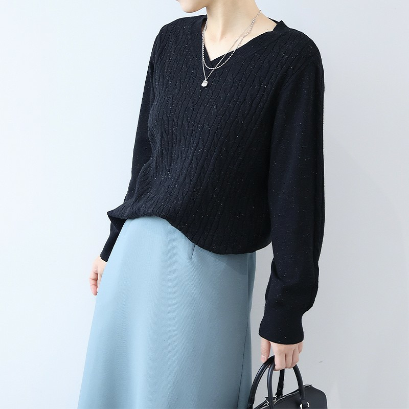 ラメケーブルVネックニットプルオーバー4