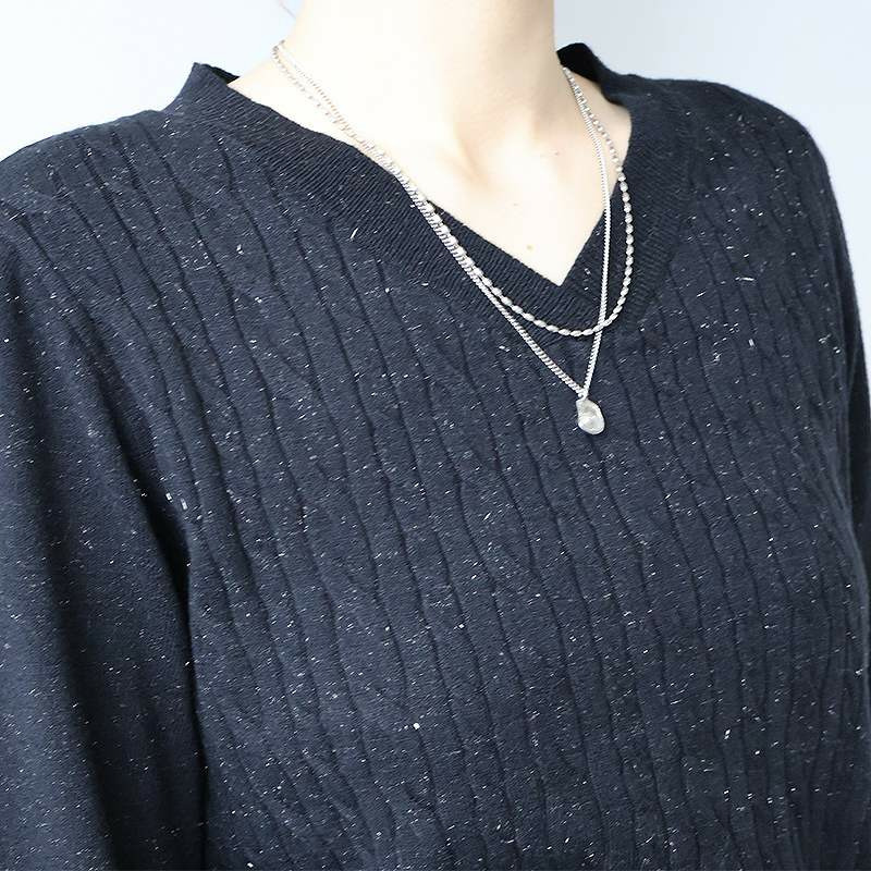ラメケーブルVネックニットプルオーバー5