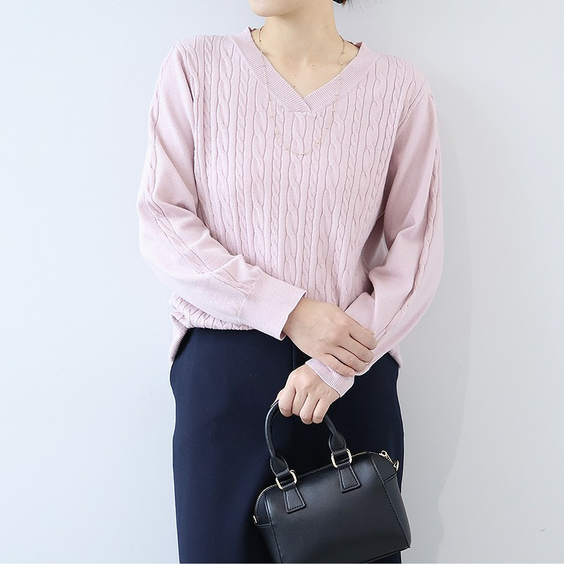 ラメケーブルVネックニットプルオーバー9