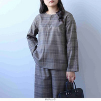 【セットアップ】柔らかニットツイルバックフレアブラウス