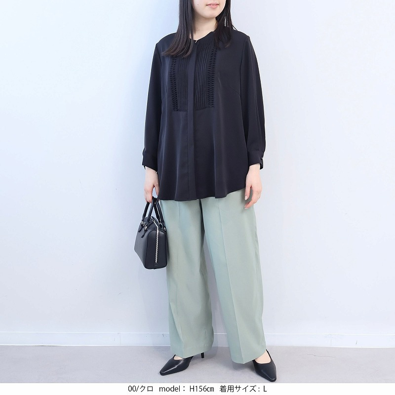 フロントタック バンドカラー ブラウス LL/3L/4L/5L fleur by mint breeze 2