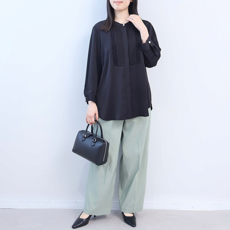 フロントタック バンドカラー ブラウス LL/3L/4L/5L fleur by mint breeze 3