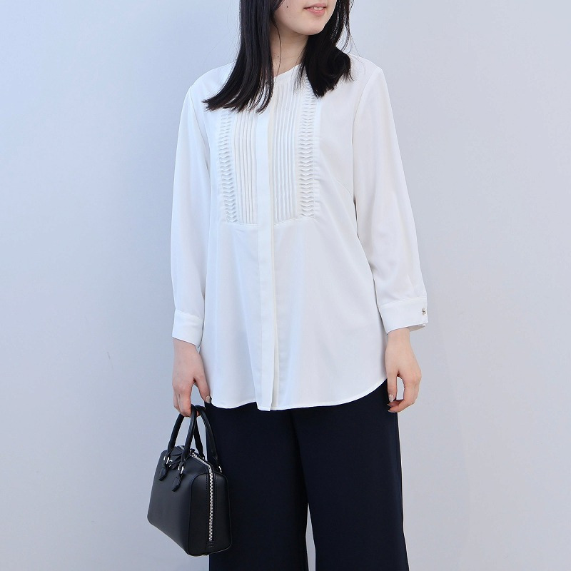 フロントタック バンドカラー ブラウス LL/3L/4L/5L fleur by mint breeze 6