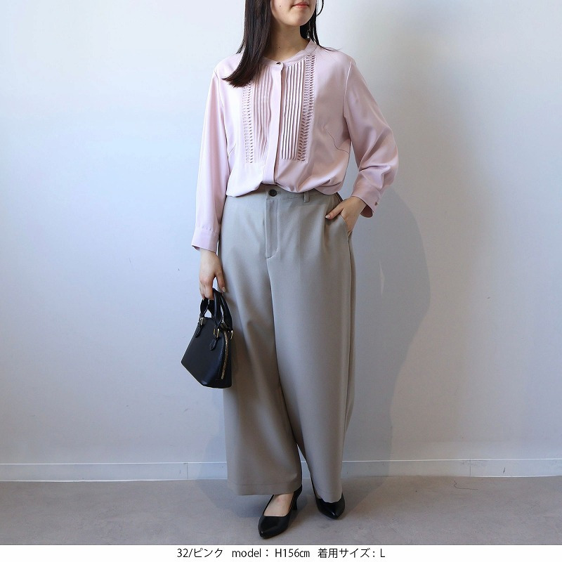 フロントタック バンドカラー ブラウス LL/3L/4L/5L fleur by mint breeze 9