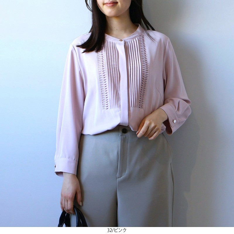 フロントタック バンドカラー ブラウス LL/3L/4L/5L fleur by mint breeze 1