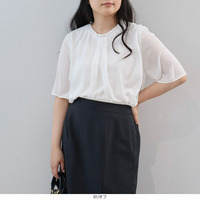 【接触冷感・抗菌消臭】フリルネックタックブラウスLL/3L/4L/5L/6L fleur by mint breeze