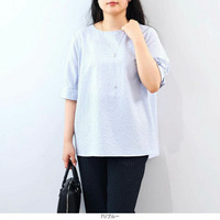 【吸水速乾・抗菌消臭】ポコポコサッカータックスリーブブラウス