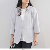 【イージーケア/吸水速乾】ドライタッチ サッカー素材 7分袖ノーカラージャケットLL/3L/4L/5L fleur by mint breeze 