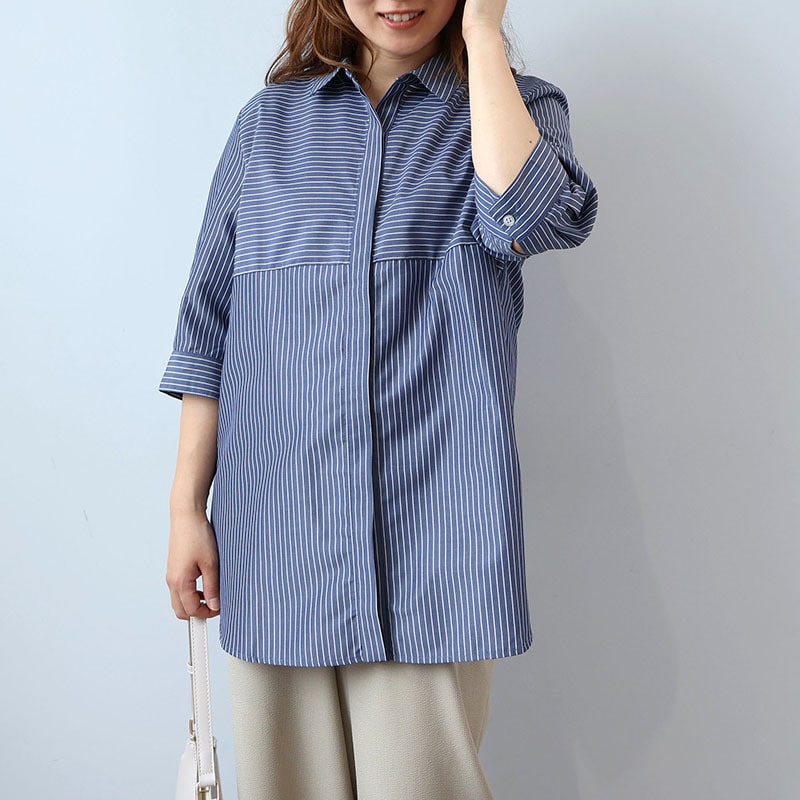 【UVカット 接触冷感】スキッパー7分袖 シャツ ブラウス LL/3L/4L/5L/6L fleur by mint breeze 13