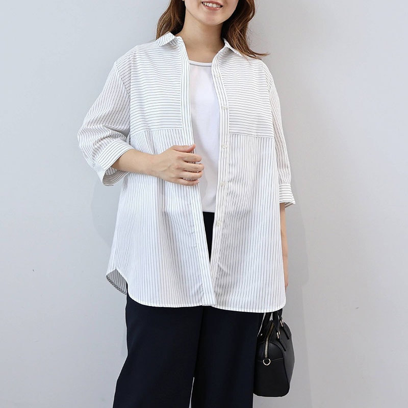 【UVカット 接触冷感】スキッパー7分袖 シャツ ブラウス LL/3L/4L/5L/6L fleur by mint breeze 7