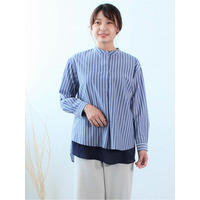 レイヤード風 バンドカラー シャツ／ 大きいサイズ レディス ミントブリーズ