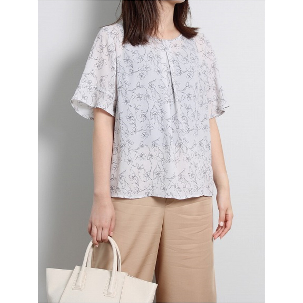 フレアスリーブ 花柄 フェミニン ブラウス / 大きいサイズ ミントブリーズ1