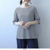 コットンボーダーTシャツ 半袖カットソー 半袖 5分袖
