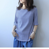 コットンボーダーTシャツ 半袖カットソー 半袖 5分袖