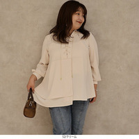 【タイムセール】【yuki×leswel】なめらかサテンレースアップアシメブラウス